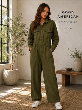 Good American Olive Green Utility Jumpsuit Medium